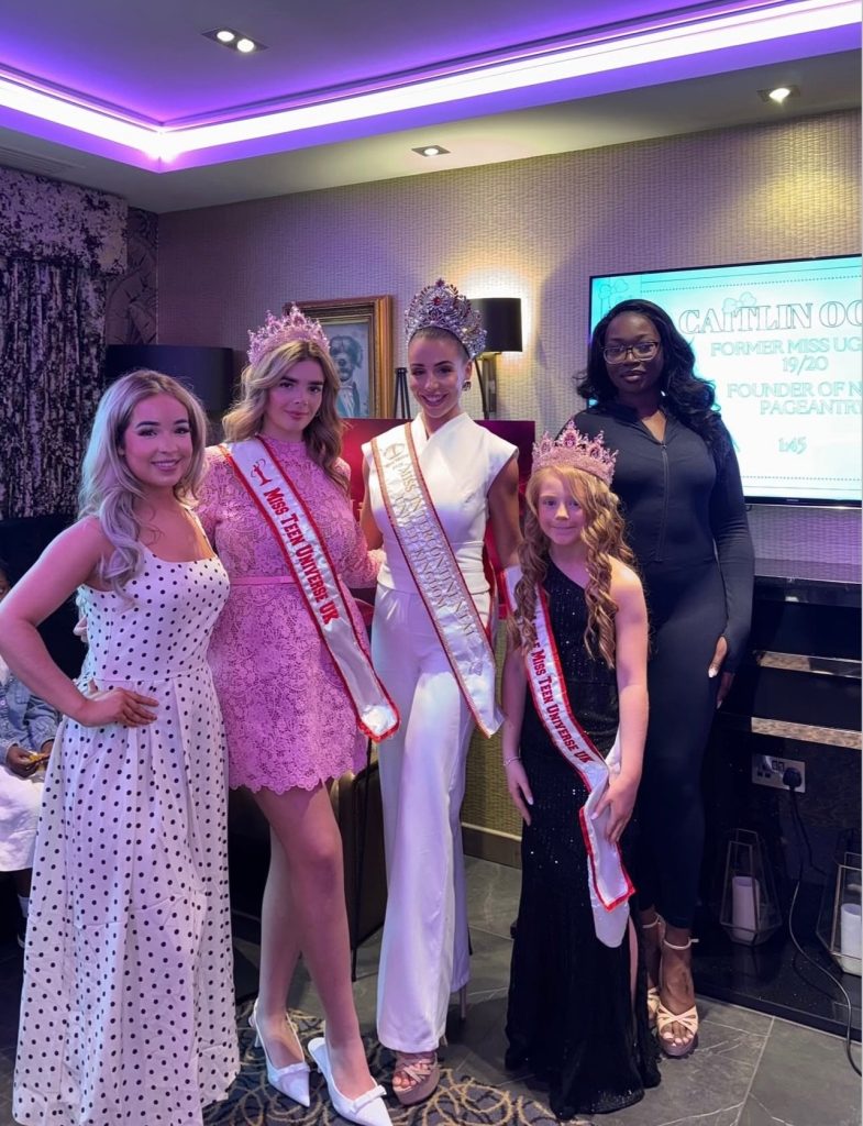 Elizabeth presenting a crown at a Miss Teen UK Organisation event